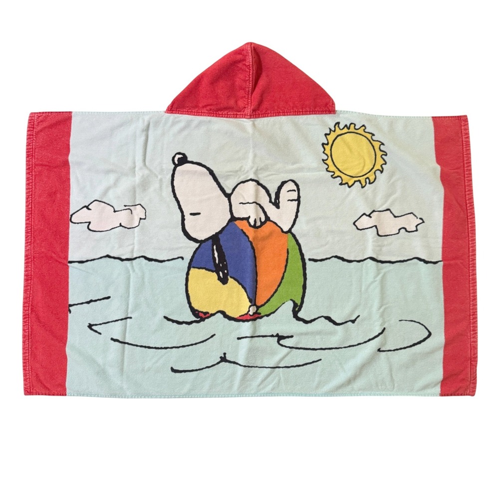 Pottery Barn Kids Peanuts Hooded Towel Kids 30x50 Blue Snoopy Beach‎ Ball Cotton